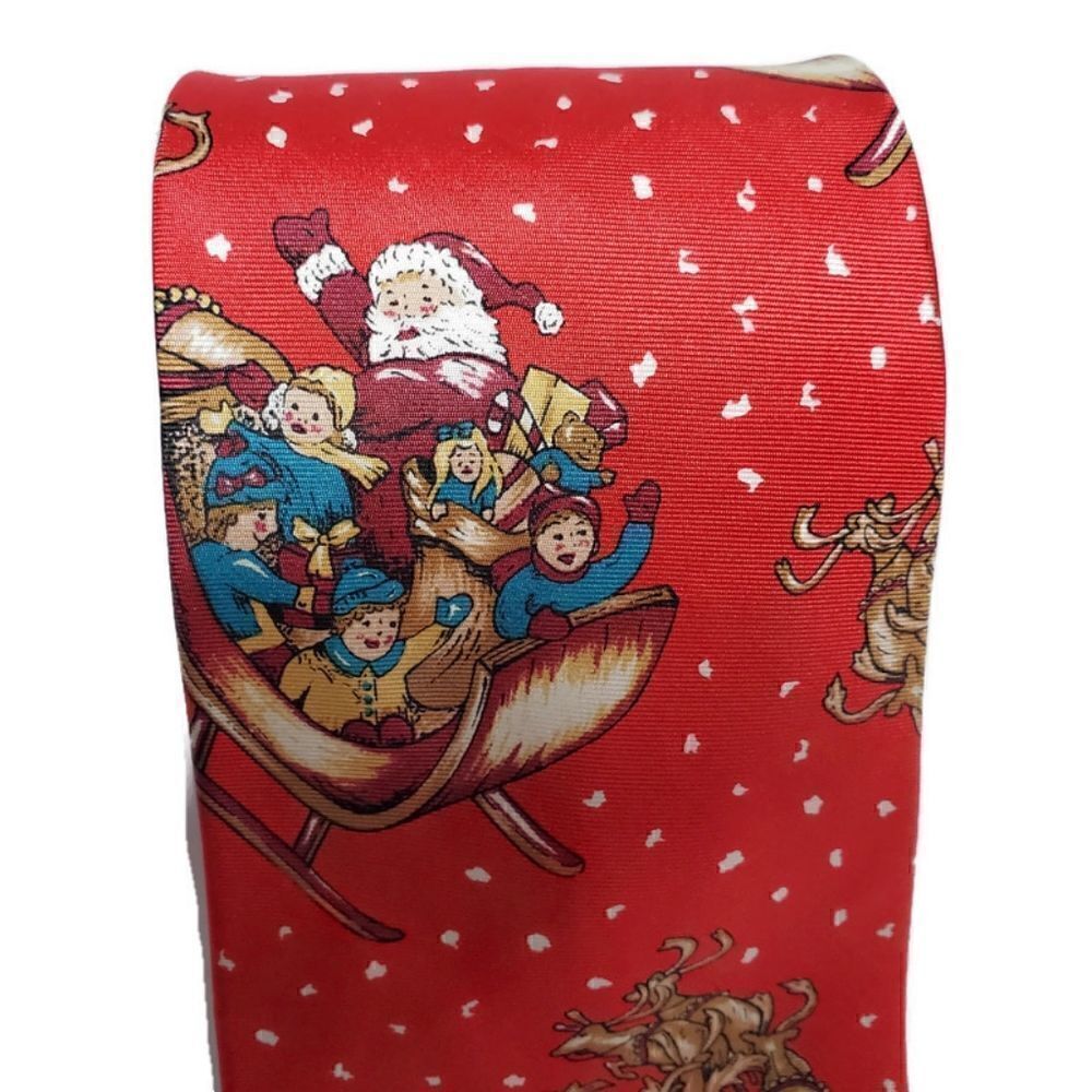 Stafford Mens Christmas Tie Vintage Santa Sleigh - Picture 2 of 6